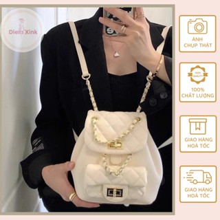 Balo Mini Balo Dây Rút Hai Size 17 và 21 cm Đi Học Đi Chơi Tết Du Lịch Đẹp Dành Cho Nữ Da Pu Chần Bông Khóa Xoay T 85