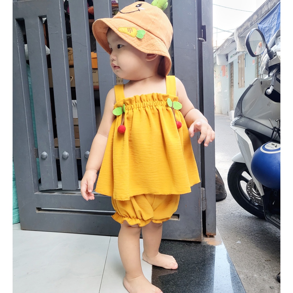 Bộ áo quần màu vàng cho bé gái, bộ áo quần mùa hè cho bé gái 3-15kg