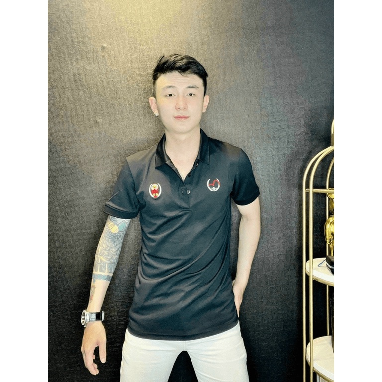 Áo Thun Nam Cổ Bẻ Phối Hình Vải Cotton Mềm Mát 2 Màu Trắng Đen Phong Cách Soái Ca NEW UNISEX