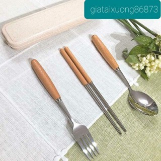 Bộ thìa đũa lúa mạch cán gỗ kèm hộp đựng