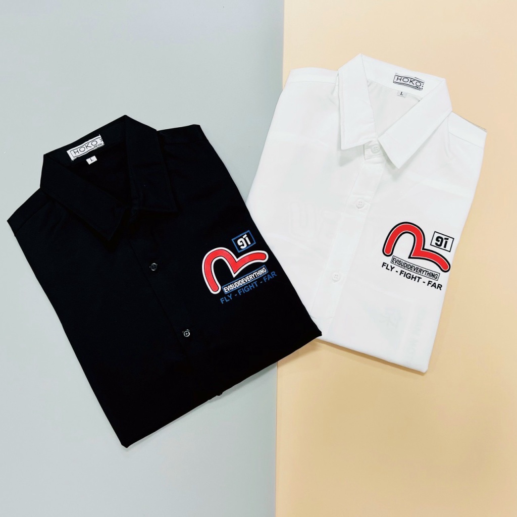 Áo Sơ Mi Nam Ngắn Tay Cài Nút Vải Kate Lụa 2 Màu Phối Hình Trẻ Trung Nắng Động NEW UNISEX