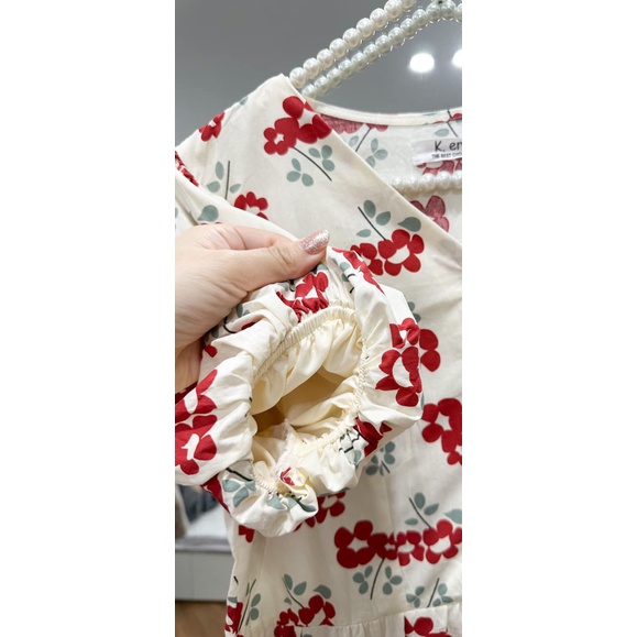 Đầm váy hoa đỏ babydoll du lịch biển body ulzzang thiết kế kiểu vintage tay ngắn dáng dài