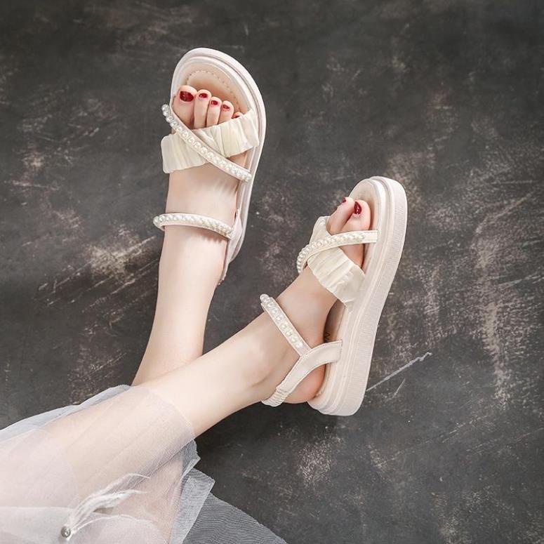 Sandal quai chéo đính ngọc phối ren siêu xinh - T13|dép nữ quay chéo đính ngọc