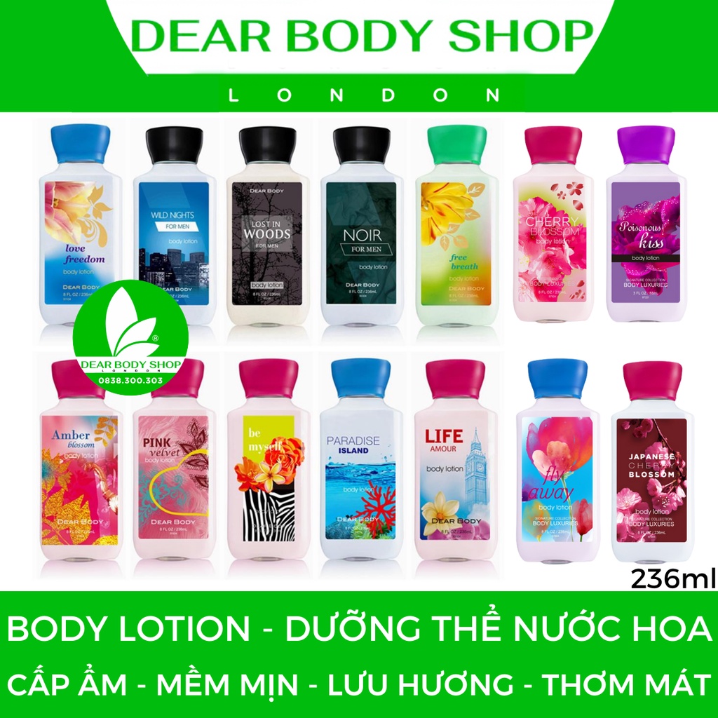 SỮA DƯỠNG THỂ HƯƠNG NƯỚC HOA DEAR BODY - BODY LOTION 236ml - CHĂM SÓC CƠ THỂ MỀM MỊN VÀ LƯU HƯƠNG SUỐT NHIỀU GIỜ