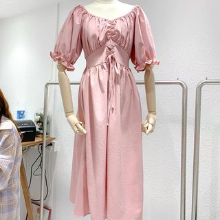 Đầm sô tiểu thư tay phồng đan dây eo