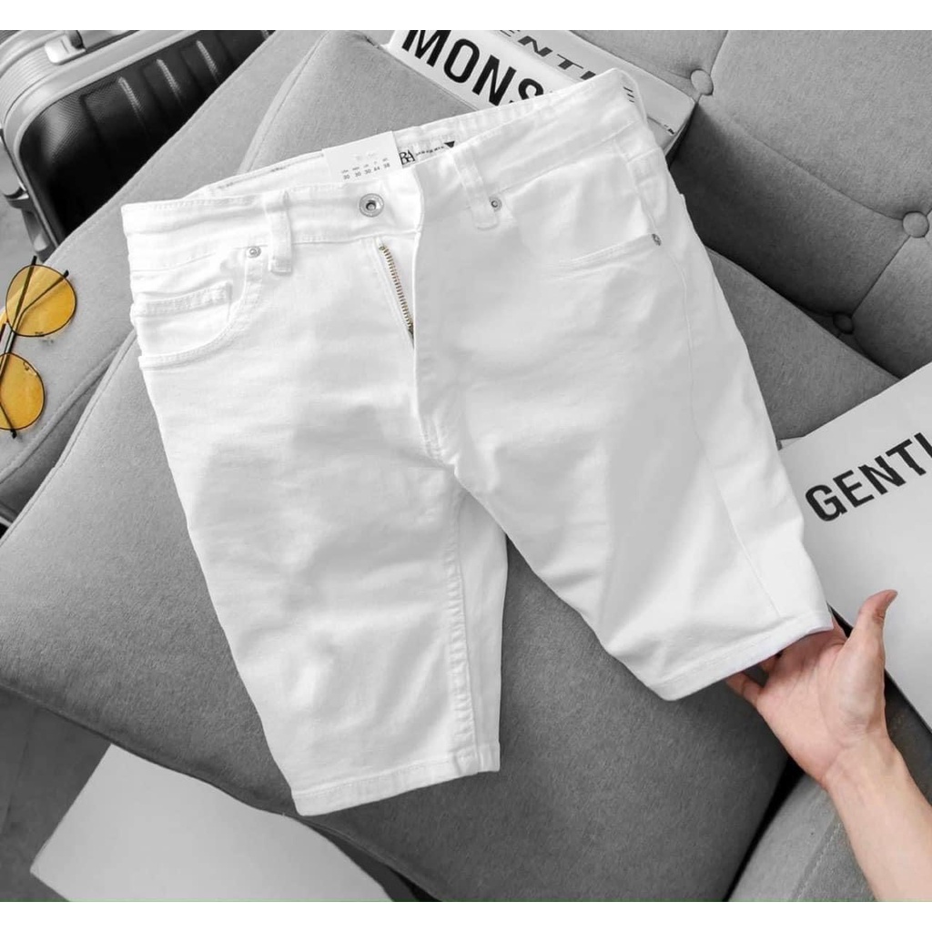 Quần Short Jean Nam Trắng Trơn Phong Cách,Quần Đùi Jean Nam Vải Co Giãn Tốt SJN221