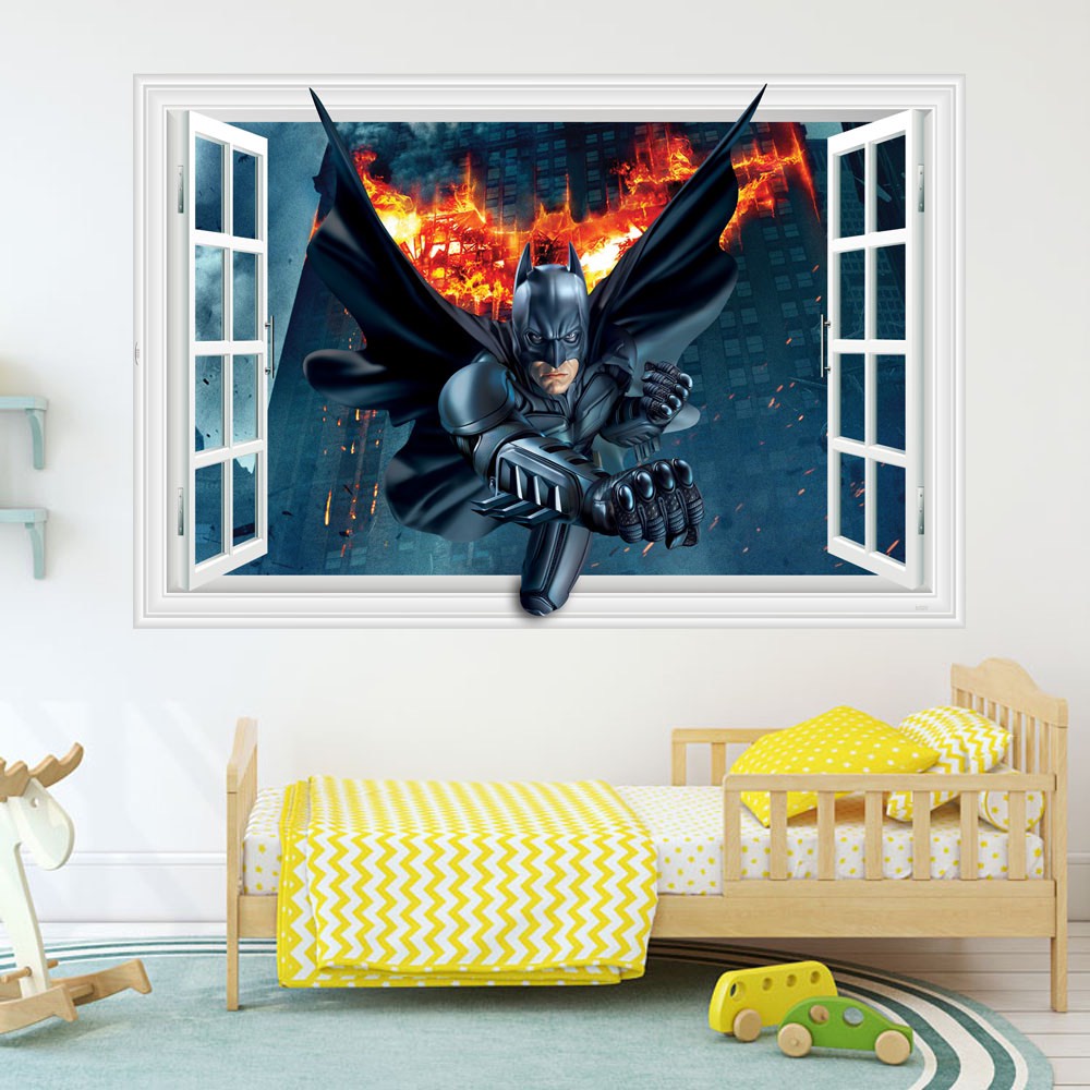 Decal trang trí tường - Người dơi bay vào cửa sổ