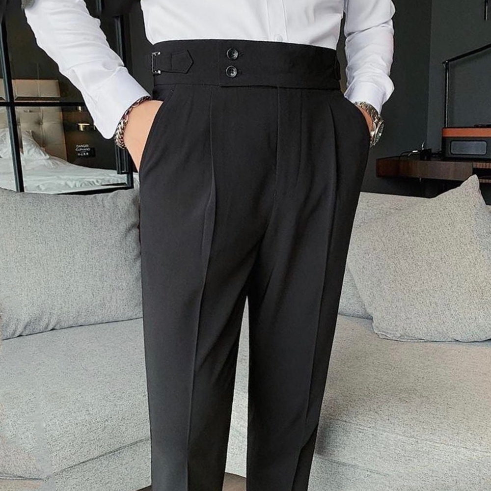 Quần Tây Cạp Cao Nam Dáng Baggy Ống Lửng Phối Side Tabs Trẻ Trung Chất Vải Cao Cấp Co Giãn Nhẹ Không Xù Lông