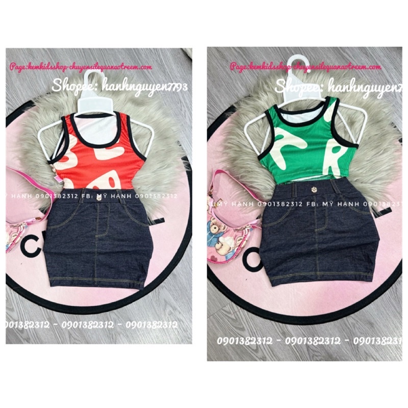 SET ÁO GẤU CROPTOP CHÂN VÁY BÒ CHO BÉ