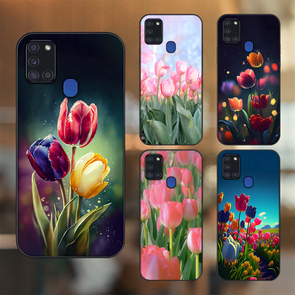 Ốp lưng Samsung A21S viền đen in hình Hoa Tulip Hoa Đẹp