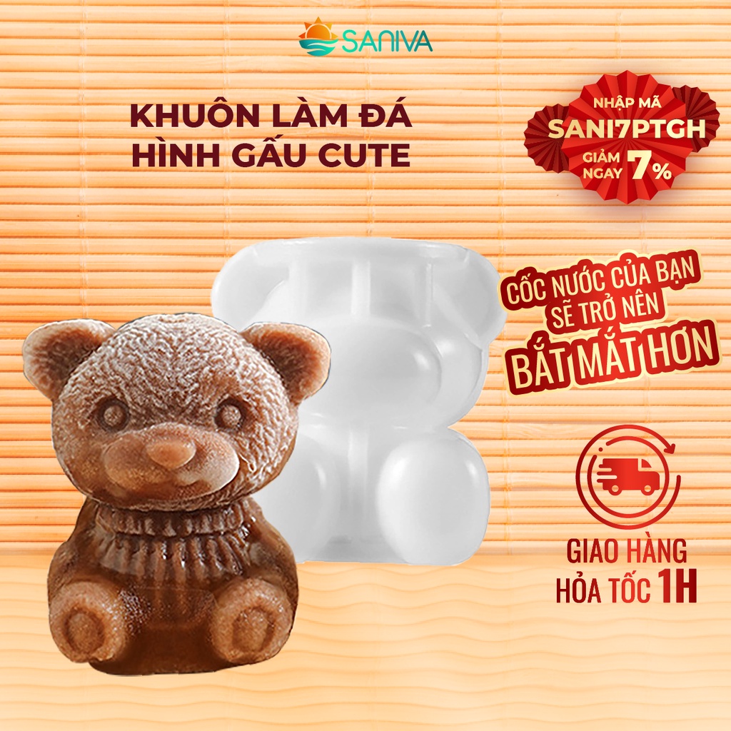 Khuôn Làm Đá Silicone Hình Gấu Teddy 3D Tạo Hình Dễ Thương, Khay Làm Đá TIện Lợi Giúp Trang Trí Đồ Uống Bắt Mắt Hơn