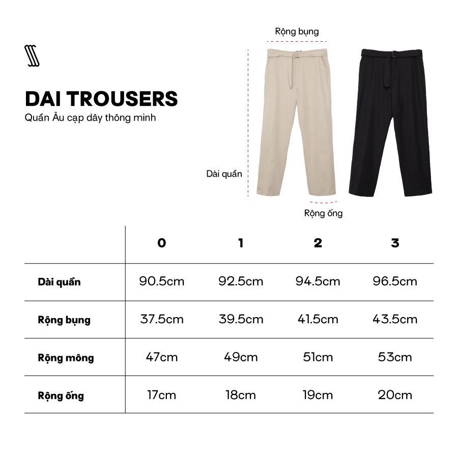 Quần âu ống đứng cạp chun nam SSSTUTTER lưng chun ẩn có đai đi kèm tách rời dáng cropped đứng dáng DAI TROUSERS ver.2