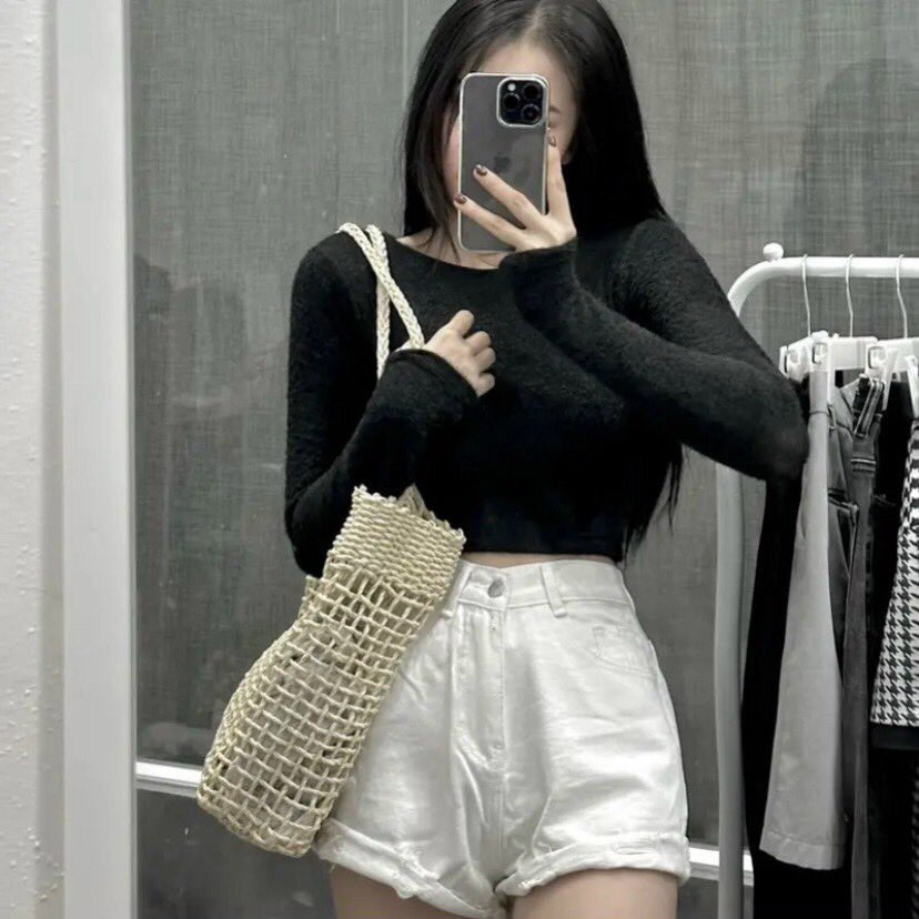 Áo Croptop Lông Tay Dài Cổ Tròn