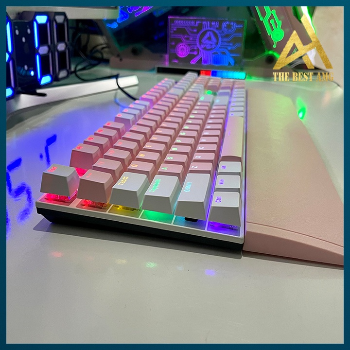 Bàn Phím Cơ Máy Tính Gaming Keycap Xuyên Led RGB Có Dây TC3218 Màu Hồng Trắng - Bàn Phím Chơi Game Vi Tính Pc