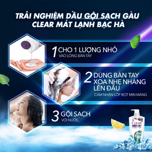 Dầu gội Clear mát lạnh bạc hà chai 880g dung tích vừa siêu tiết kiệm giá rẻ và chính hãng