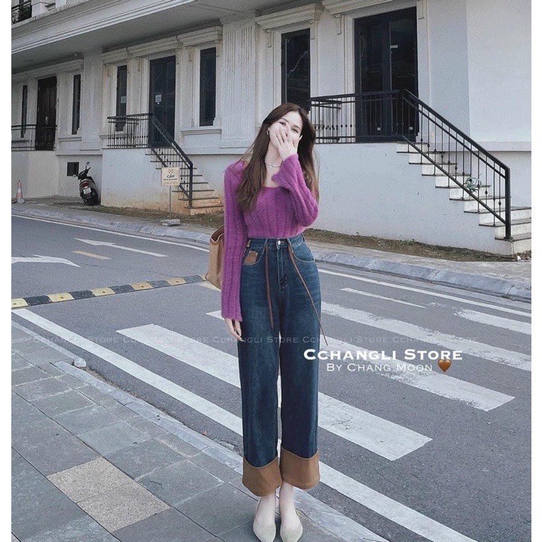 Quần bò ống rộng nữ cạp cao quần jeans ống rộng lưng cao, vải bò dày đẹp , không giãn ,dáng suông tôn dáng
