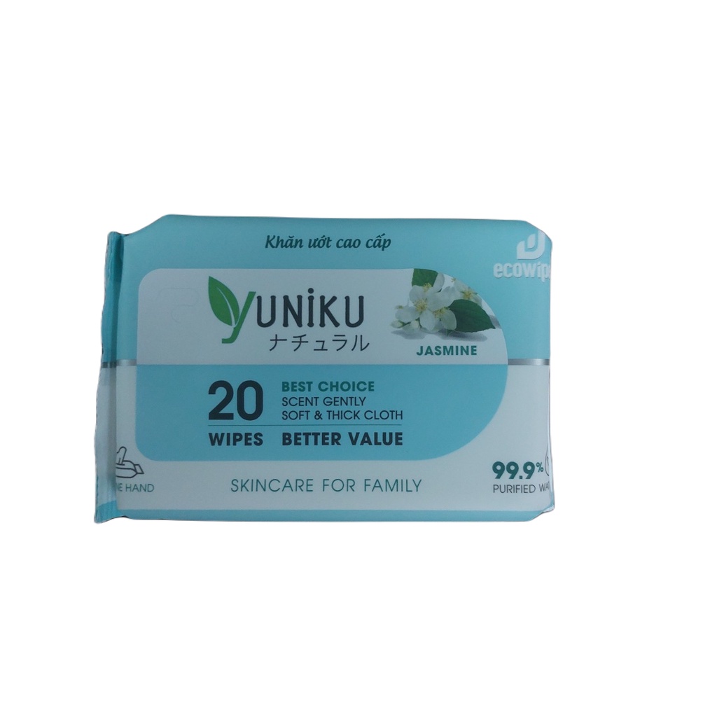 Khăn ướt nha đam không mùi,  hương trà xanh, hương hoa, hương nhài 20,90 tờ YUNIKU Nhật Bản