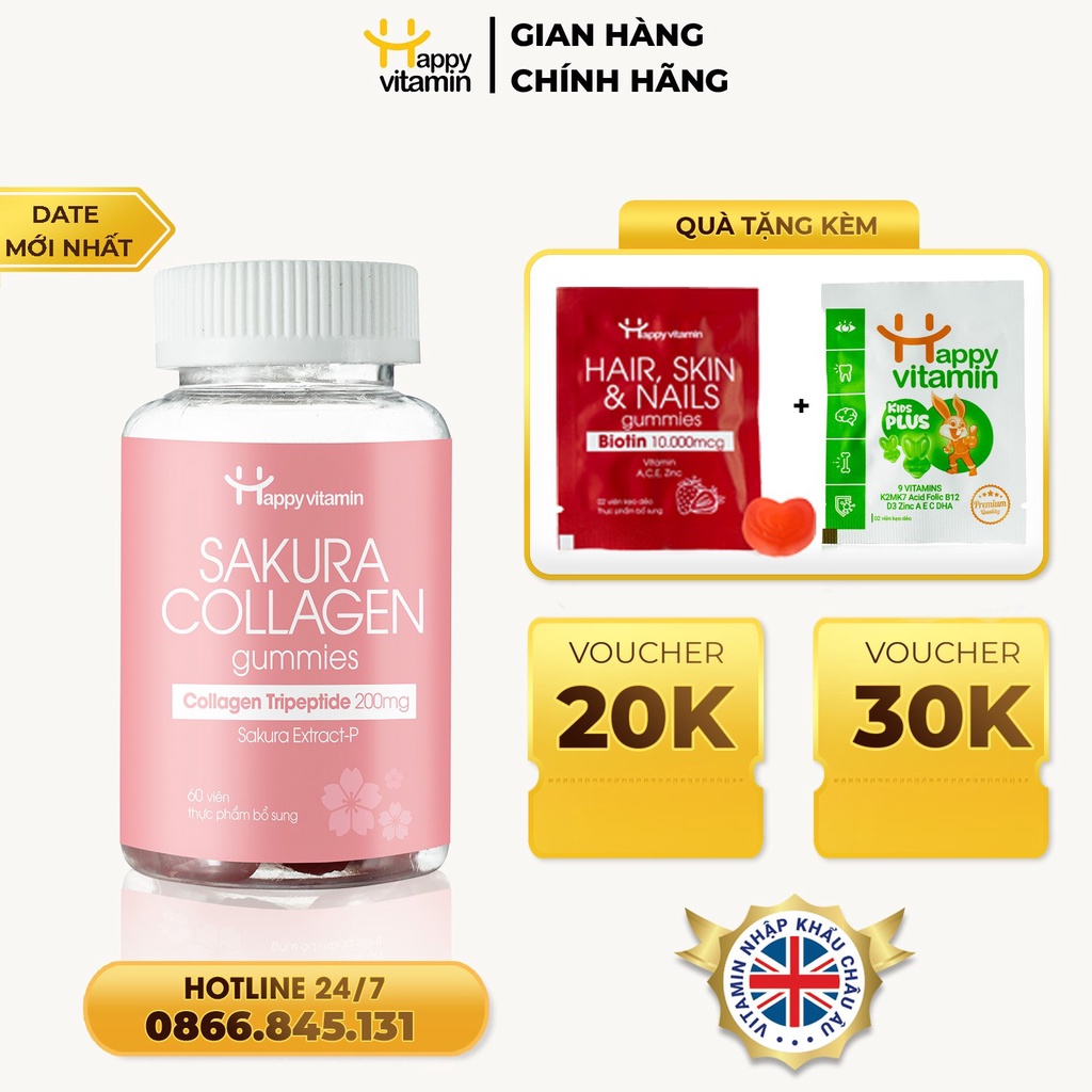 Kẹo Collagen, Kẹo Trắng Da - Happy Vitamin Collagen - Hỗ trợ cải thiện nếp nhăn, Giảm khô da, Giúp da săn chắc