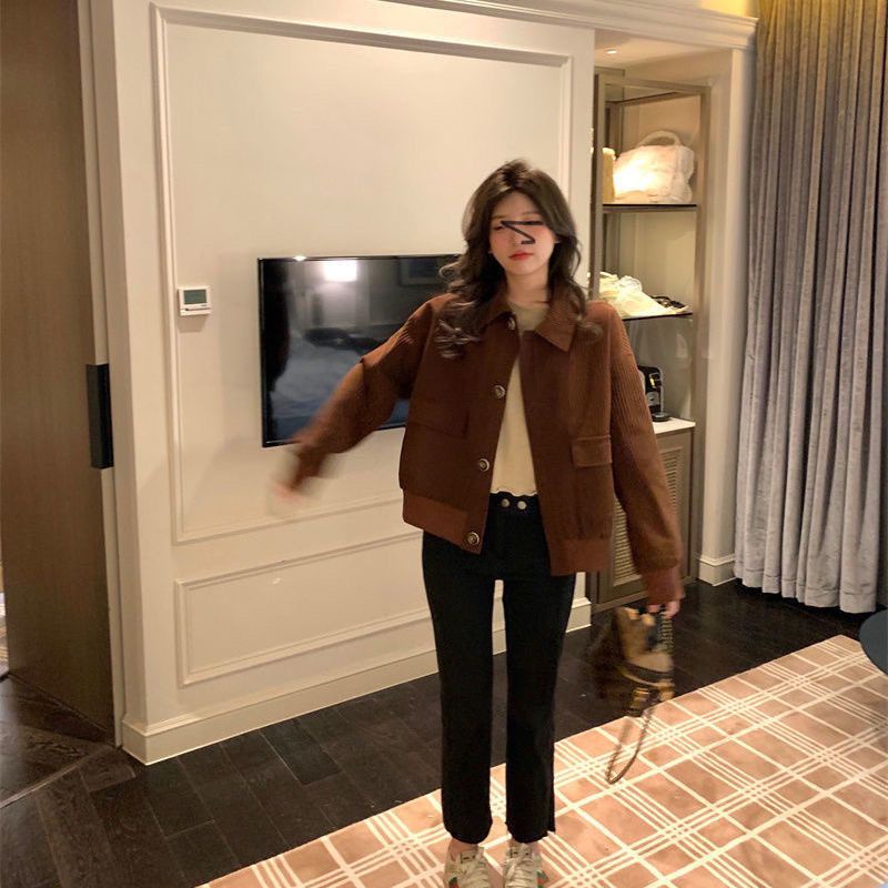 Áo Khoác Nhung Kẻ Dáng Rộng Thời Trang Xuân Thu Dành Cho Nữ