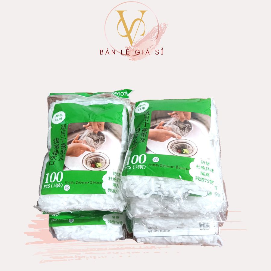 Túi Lọc Rác Bồn Rửa Chén Bát Sét 100 Chiếc Thiết Kế Kiểu Lưới Siêu Dai Đầu Có Chun Co Giãn Chống Tắc Nghẽn Ống