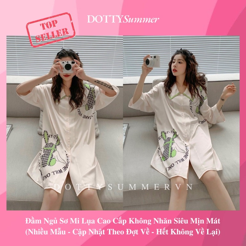 (Nhiều Mẫu) Đầm Ngủ Pajamas Sơ Mi Phom Rộng Phi Lụa Cao Cấp, Đầm Sơ Mi Lụa Satin Mịn Mát & Ít Nhăn