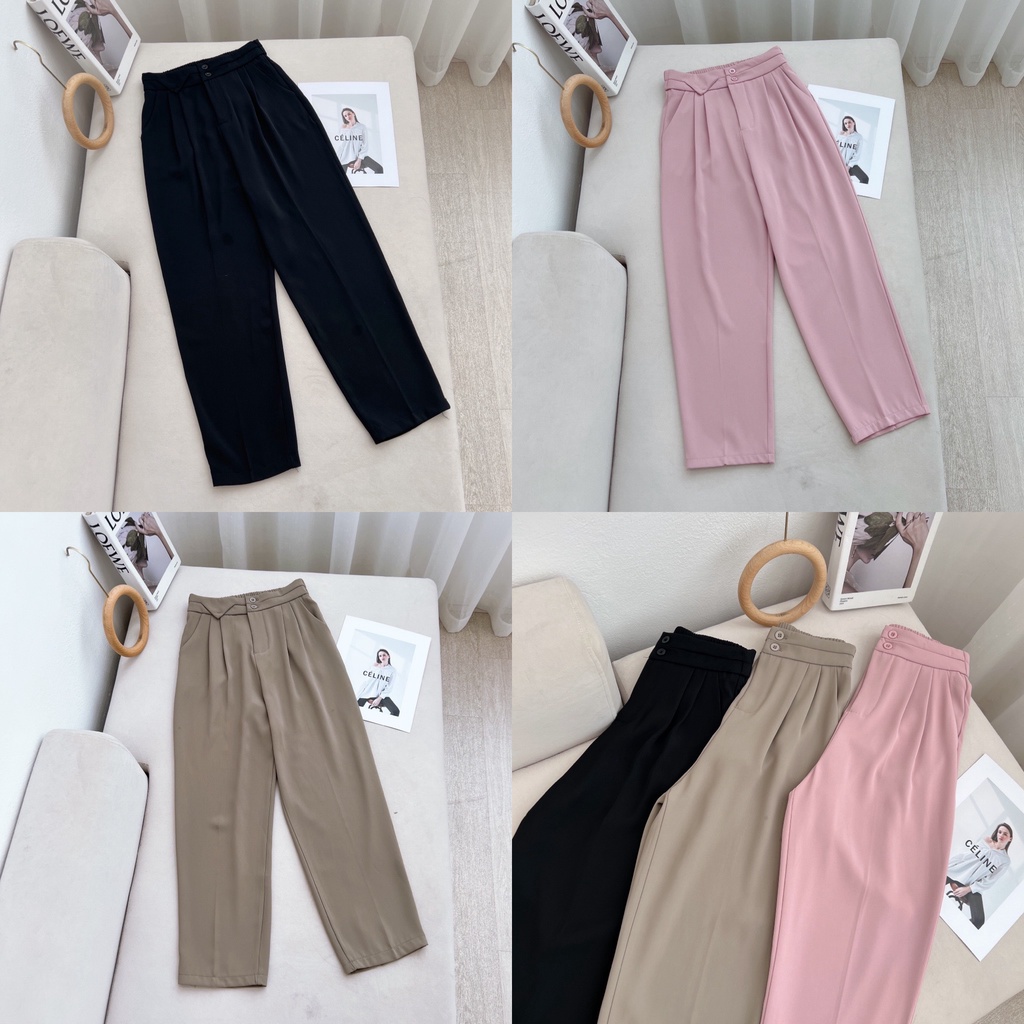 Quần Baggy Nữ MINZ STORE Mã 91823, Thiết Kế 2 Khuy, 3 Màu