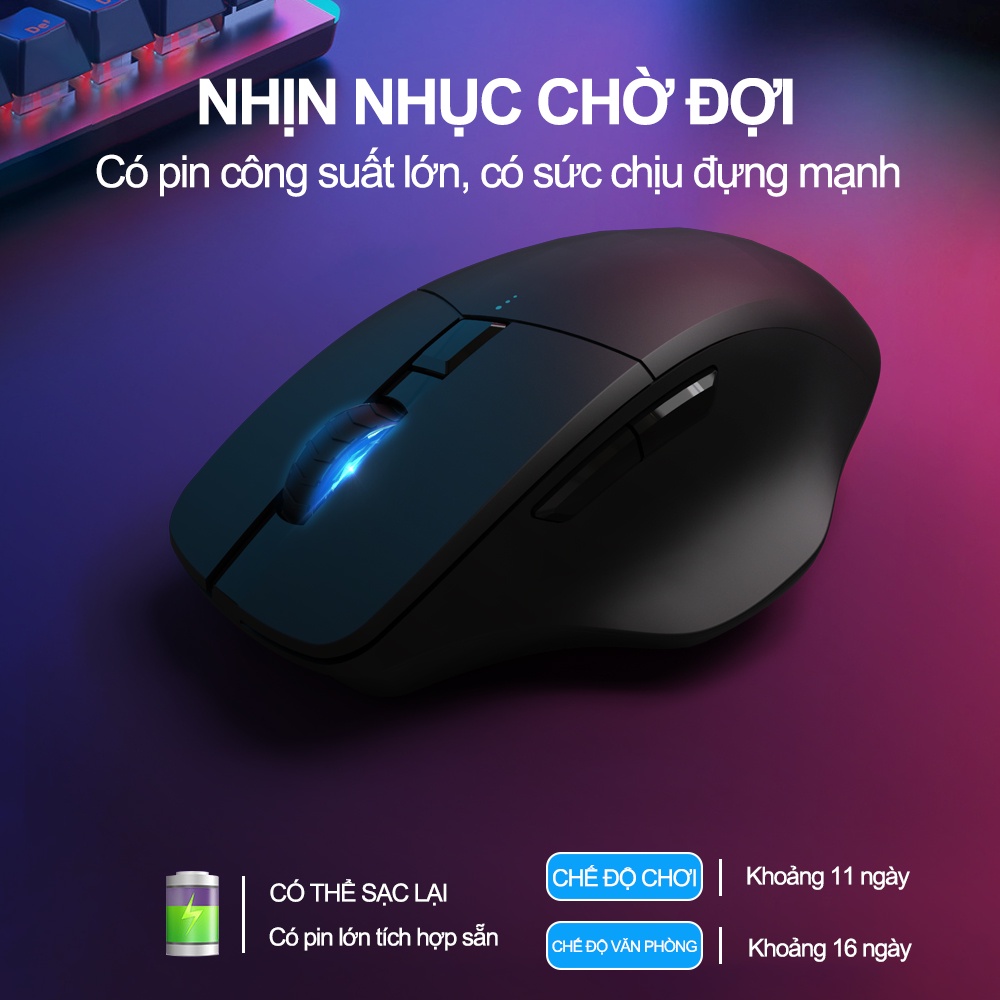 GOOJODOQ Chuột Không Dây 2.4Ghz Hiển Thị Pin Chuột Bluetooth Không Dây USB Cho Máy Tính/PC/Laptop