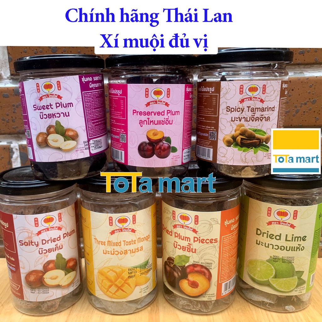 Mới về! Đủ loại Xí muội Thái Lan KHOM FAI đèn lồng đủ vị hũ 120g. Chính hãng.