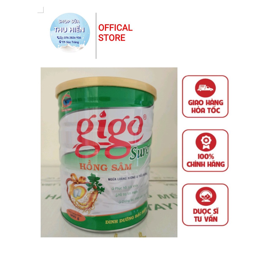 Sữa gigo Hồng sâm 900g date 2024 ngừa loãng xương và tiểu đường