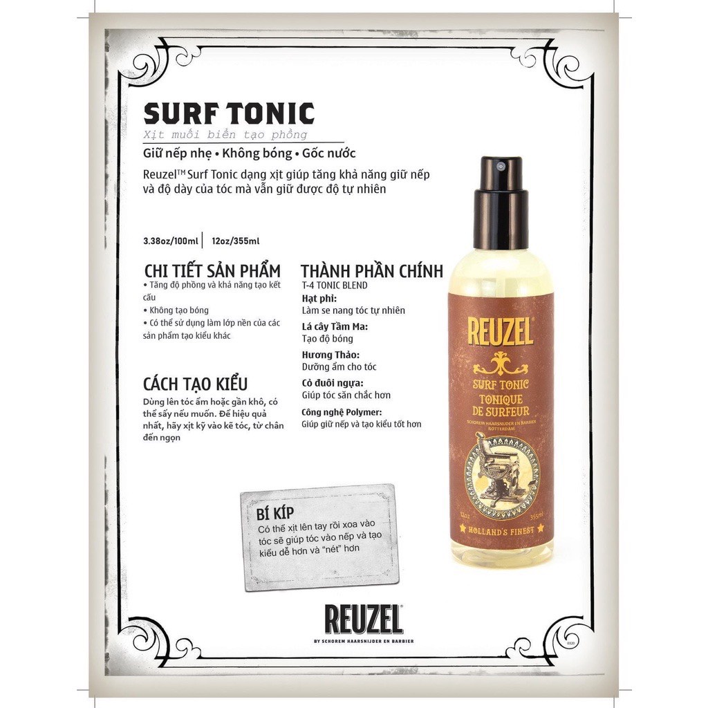 Xịt tạo phồng Reuzel Spray Grooming Tonic , Surf Tonic, Clay Spray 100ML - 355ML