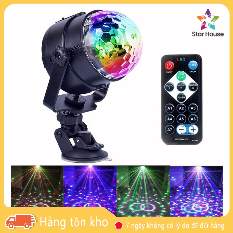 Đèn LED karaoke sân khấu mini gia đình chớp 7 màu hiệu ứng nhấp nháy xoay theo nhạc có remote điều khiển
