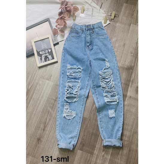 Quần baggy jean rách nhiều, mã 131