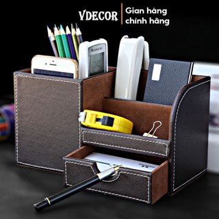 Kệ da để bàn làm việc Vdecor đựng bút. đồ dùng bàn làm việc giúp bàn làm việc gọn gàng