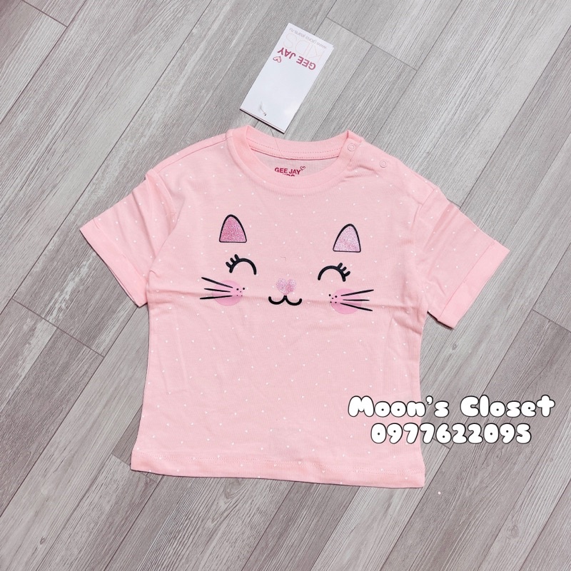 XD- Áo phông mèo hồng chấm bi size 9/12m-3/4y