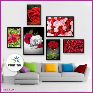 Tranh decor In Phát Tín  bộ 6 tấm dán tường, treo tường, trang trí nhà cửa, canvas  có sẵn keo