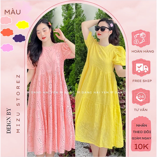 Váy babydoll Có BIGSIZE suông pha ren dáng dài - Chất boi siêu mát Váy cổ tron tay rúm dáng suông sang trọng MIZU STOREZ