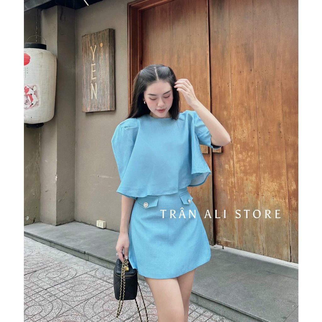 sét bộ cv túi trước phối áo kiểu cổ tròn ngắn tay hot