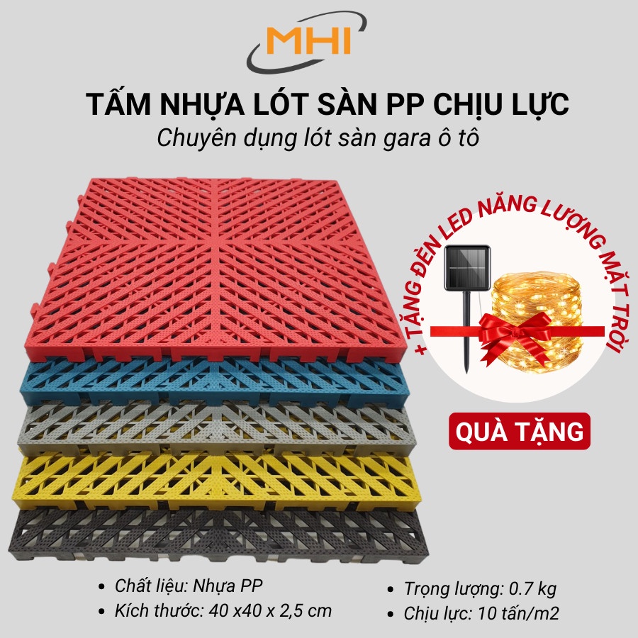 Vỉ nhựa lót sàn cho gara ô tô và trung tâm chăm sóc xe hơi - Loại nhựa dẻo chịu lực, kích thước 40x40x2.3cm