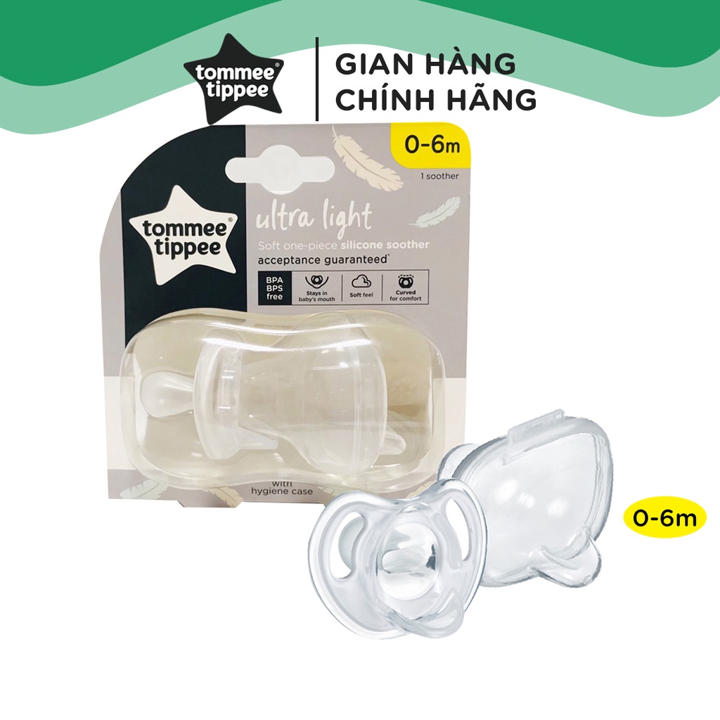 Ty ngậm silicon siêu nhẹ cho bé Tommee Tippee Ultra Light 0-6 tháng (vỉ đơn) - Trắng