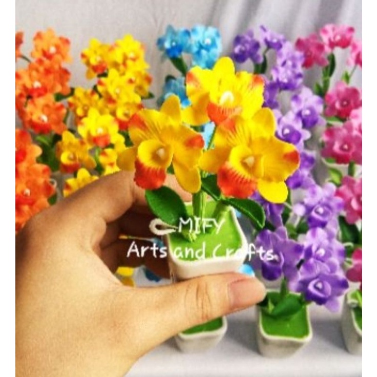 Chậu hoa lan hoàng hậu đất sét size mini - Làm quà tặng/trang trí