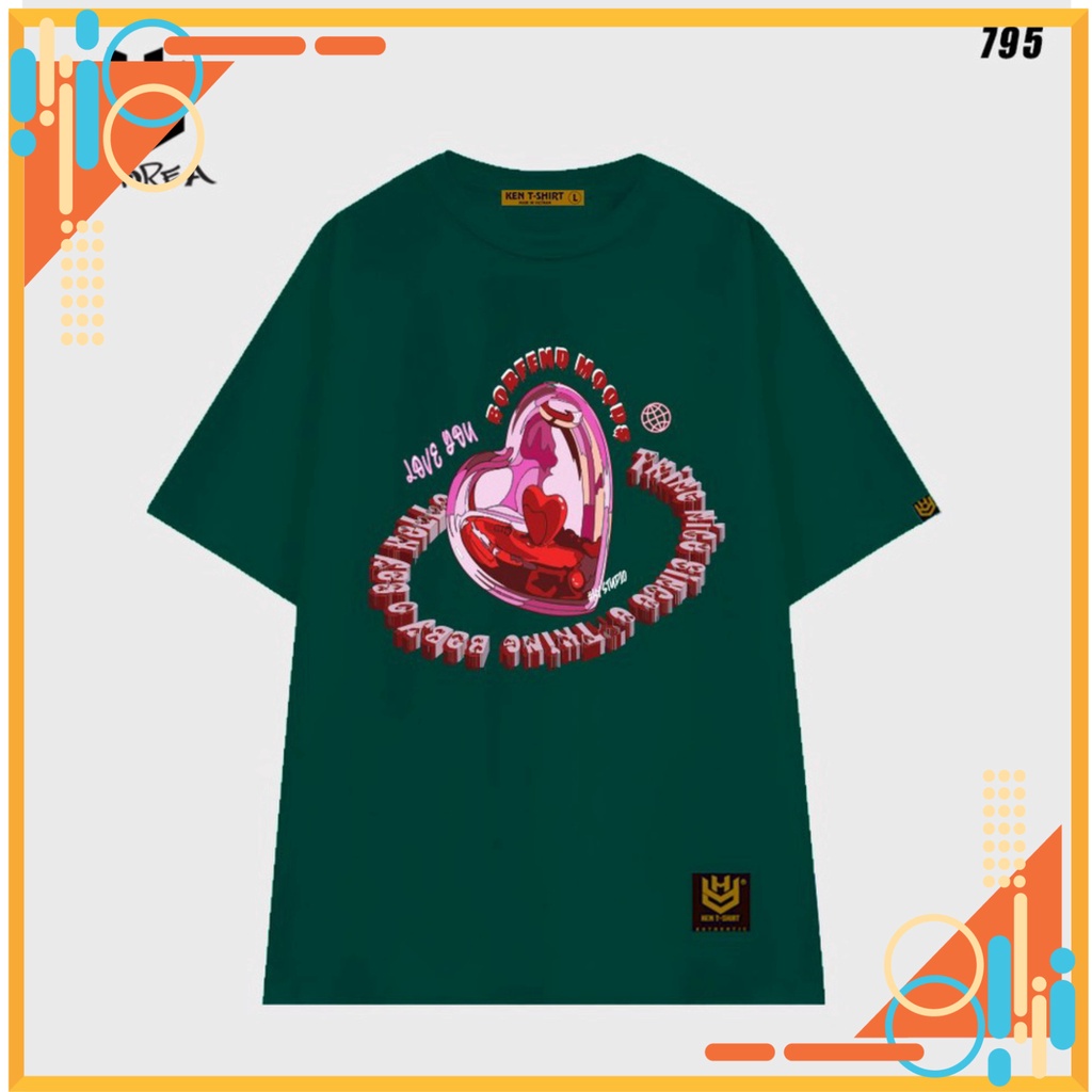 Áo thun unisex tay lỡ HY KOREA form rộng con tim hồng 795