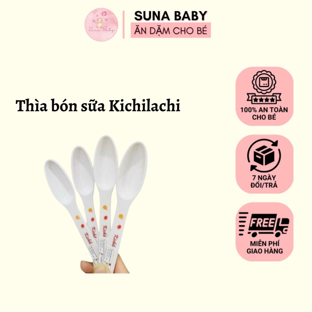 Thìa bón sữa Kichilachi cho bé trai bé gái ăn dặm thiết kế lòng sâu chất nhựa phip chịu nhiệt cửa hàng cho bé SUNA store