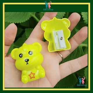 Đồ chuốt gọt bút chì học sinh có ngăn đựng hình chú gấu màu hồng, vàng, xanh dễ thương ngẫu nhiên