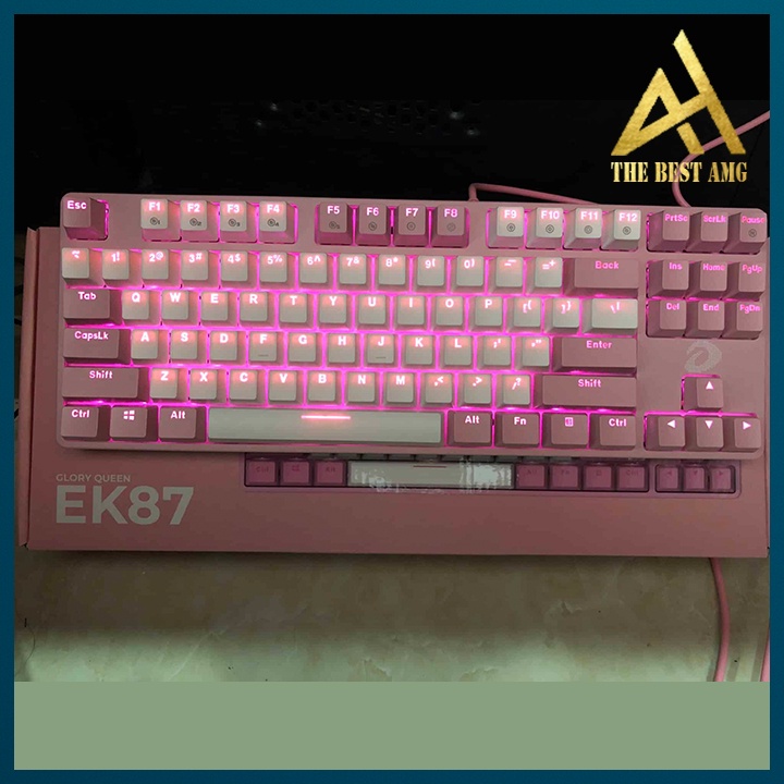 Bàn Phím Cơ Máy Tính Gaming Mini 87 Phím Led RGB Có Dây Dareu EK87 Màu Hồng - Bàn Phím Chơi Game Vi Tính