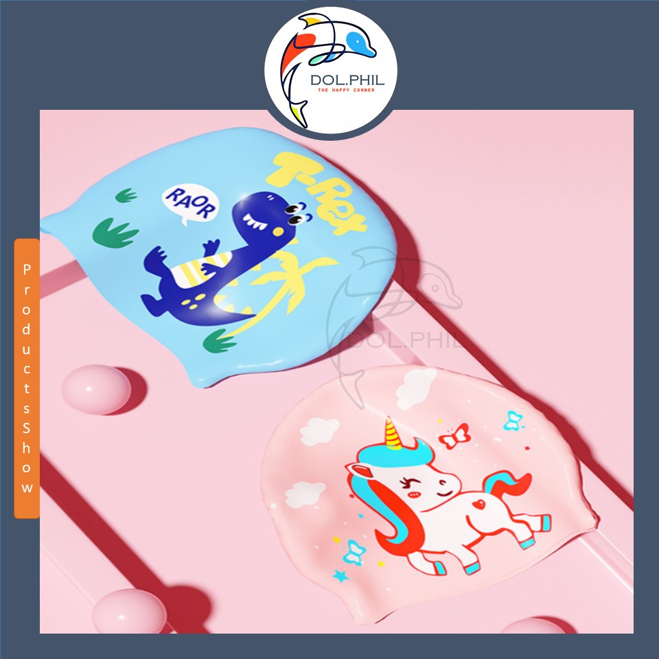 Mũ Bơi Cho Bé Dol.phil Store Nón Bơi Trẻ Em Chất Liệu Silicone Cao Cấp Mềm Mại Không Bị Siết Đầu Nhiều Họa Tiết Đẹp