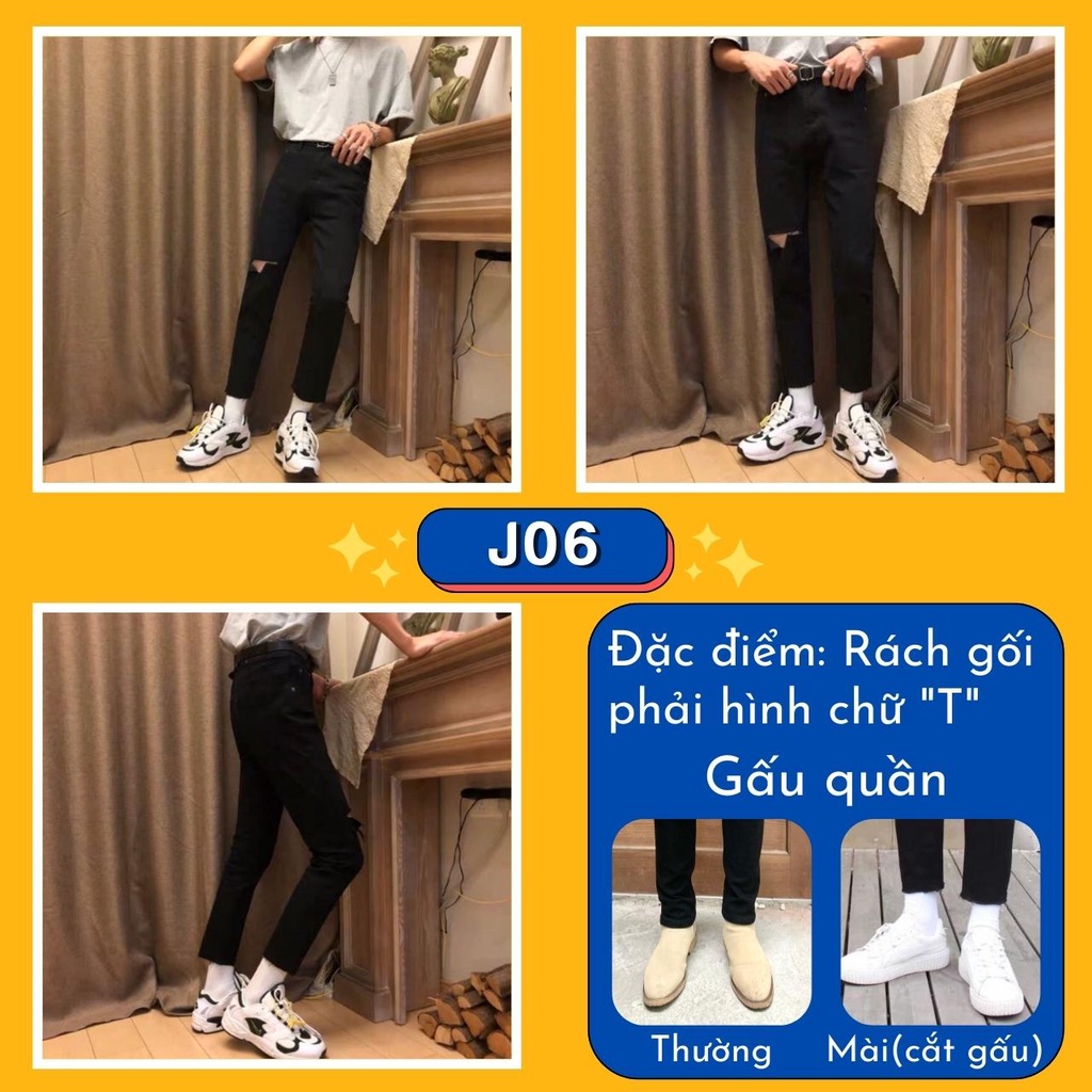 Quần Jean Nam Rách Gối Dáng Ôm Hàn Quốc Màu Đen Hot Trend Năm 2023