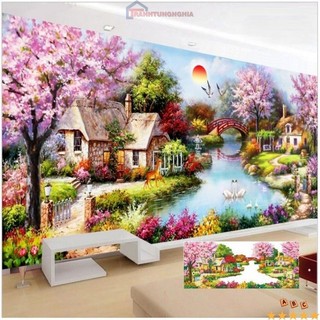 Tranh đính đá - tranh thêu phong cảnh tổ ấm hạnh phúc LV004 LV005 LV006 LV007 LV008 LV3007 LV3008