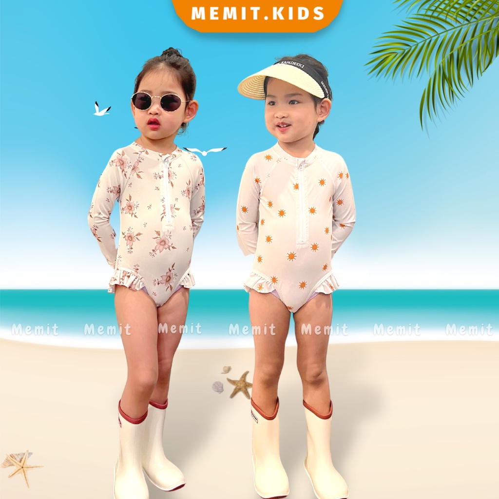 Đồ Bơi Một Mảnh Dài Tay Kèm Mũ, đồ bơi nhiều màu sắc lựa chọn dành cho bé gái