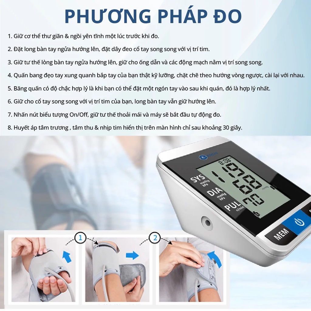 Máy đo huyết áp có trợ lý tiếng Việt đọc kết quả Kachi MK167 (BLS-2009A) - Có thể dùng pin và điện trực tiếp