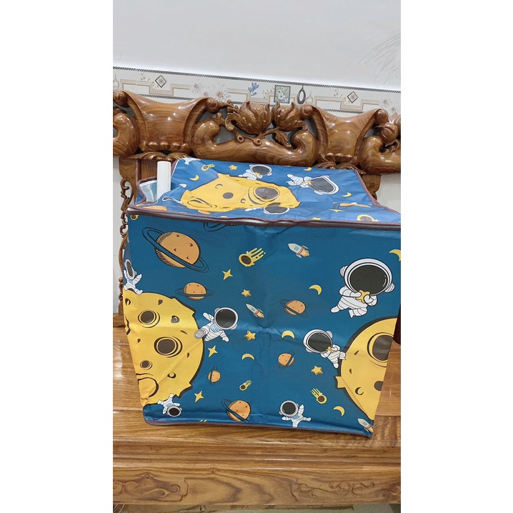 Túi Vải Đựng Quần Áo, Chăn Ga, Nắp Khóa Kéo, Cỡ Lớn, Gấp Gọn 100L Hình Phi Hành Gia